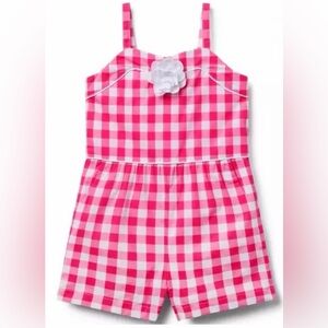 Janie and Jack | Pink Gingham Rosette Romper | Size 5